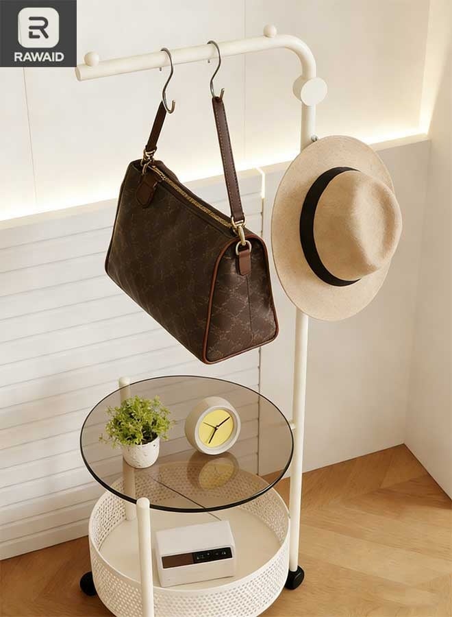 RAWAID Metal Clothes Rack Tree, Coat Rack with Side Table Basket and Wheels,Coat Rack with Stands, Industrial Style,Floor Hallway Cabinet with 3 Hooks for Clothes, Hats, Bags 40x40x175cm - Image 5